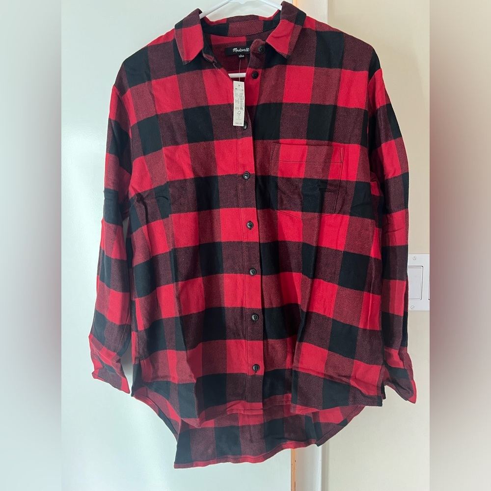 NWT Madewell Red and Black Oversized Buffalo Check Flannel Size Small